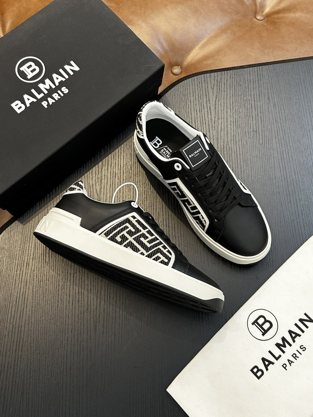 Balmain B-Skate Black and White Sneakers — side
