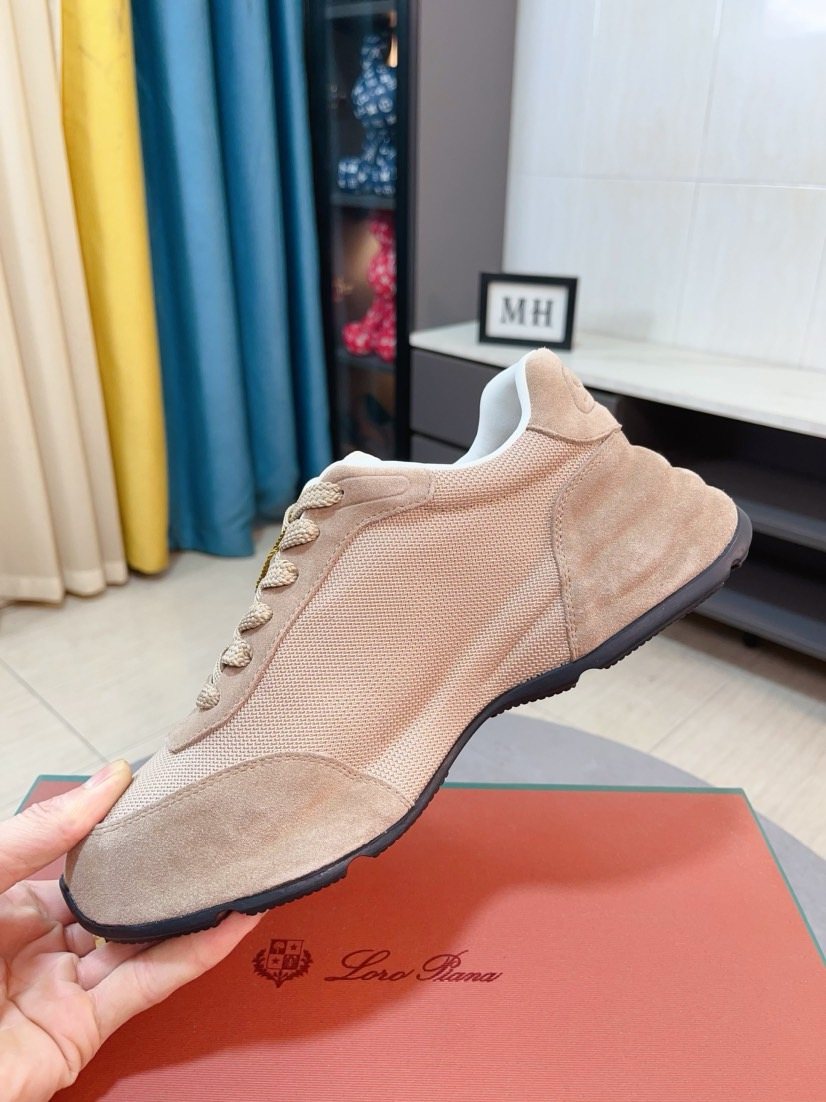 Loro Piana Mesh Lace-Up Sneakers — side