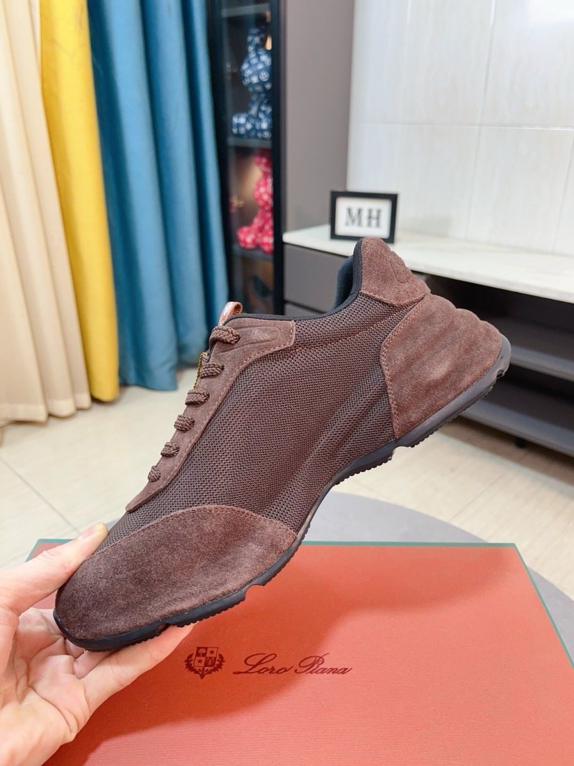 Loro Piana Mesh Lace-Up Sneakers — side