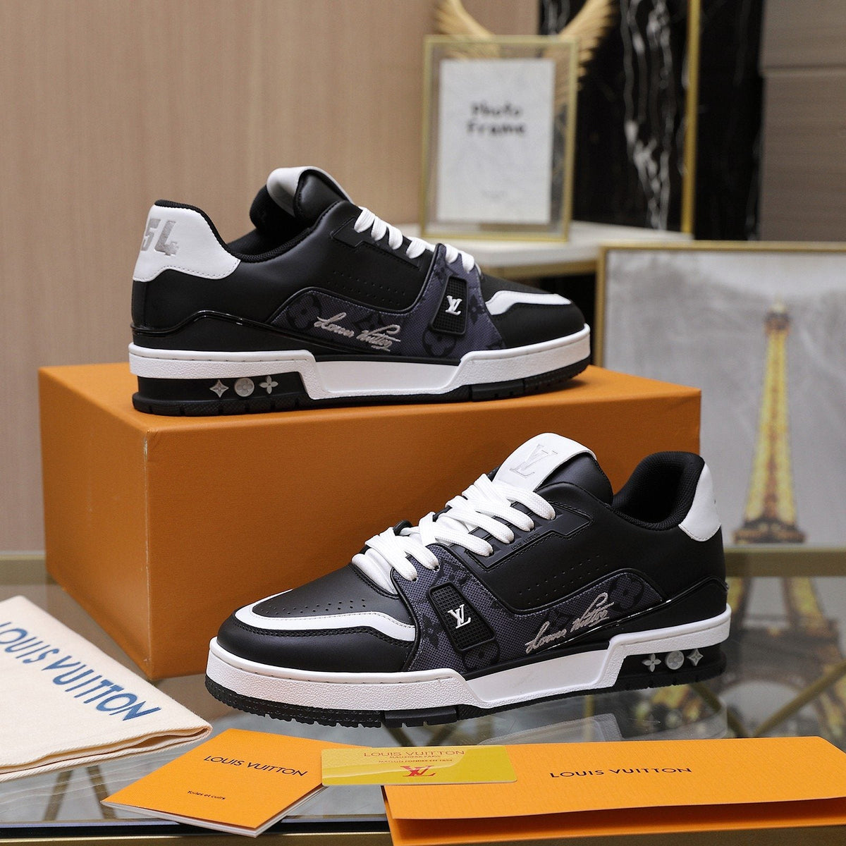 Louis Vuitton Black and White Low-Top Sneakers — side
