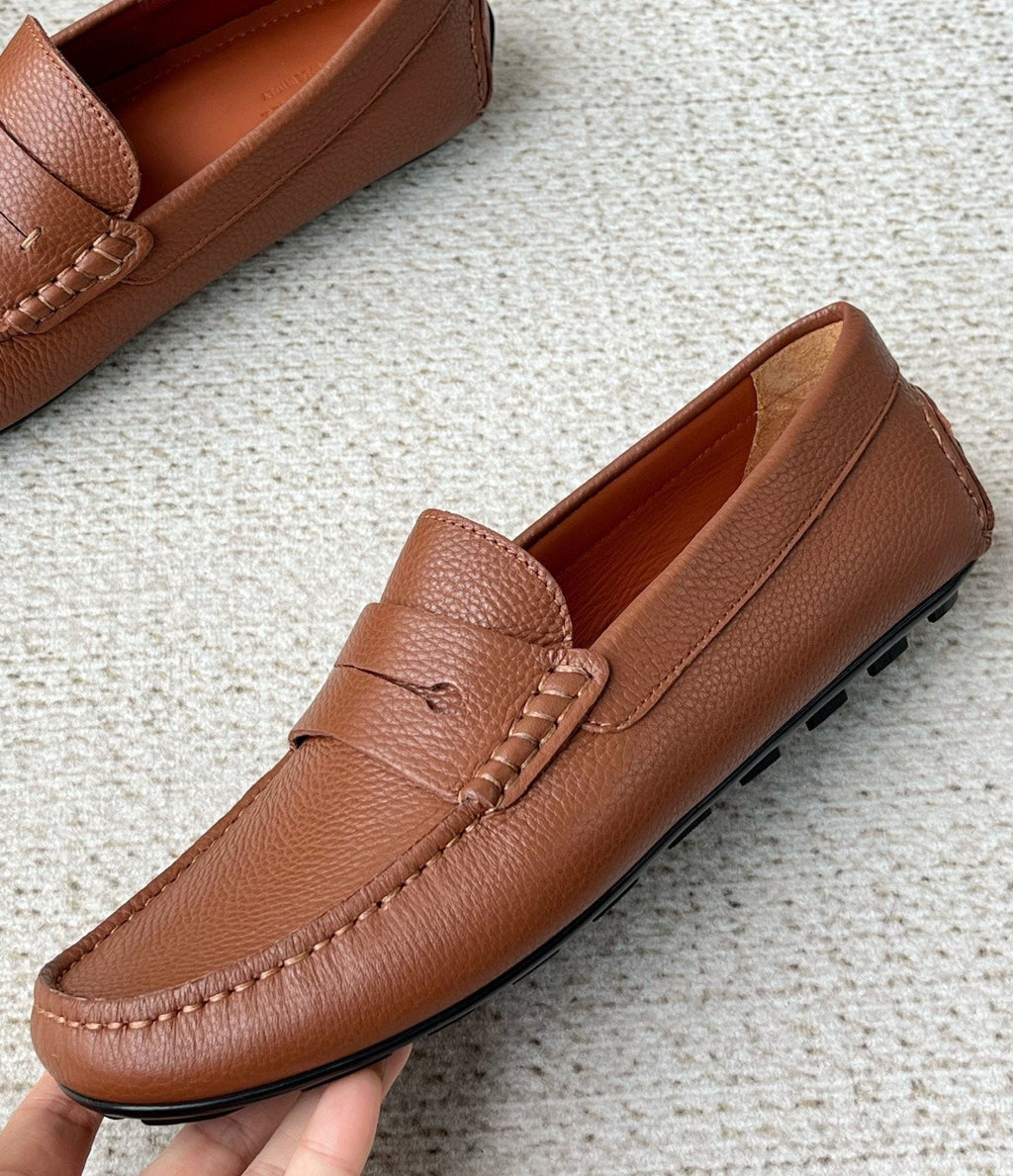 Zegna Pebbled Leather Penny Loafers — side