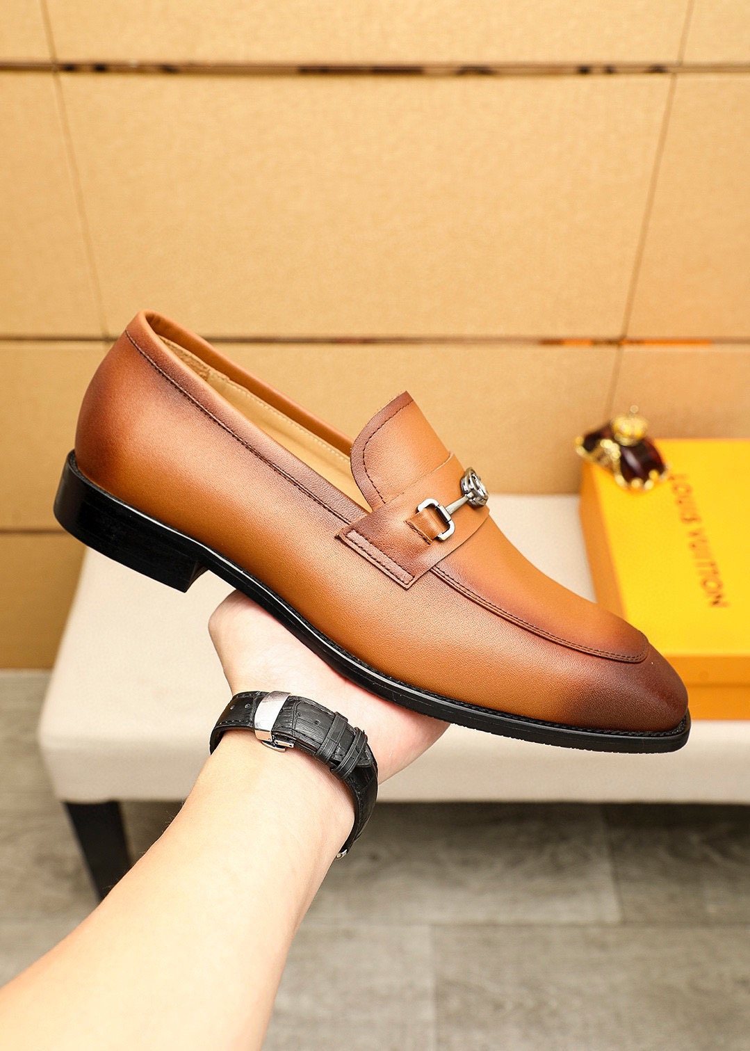 Louis Vuitton Metal-Bit Leather Loafers — side