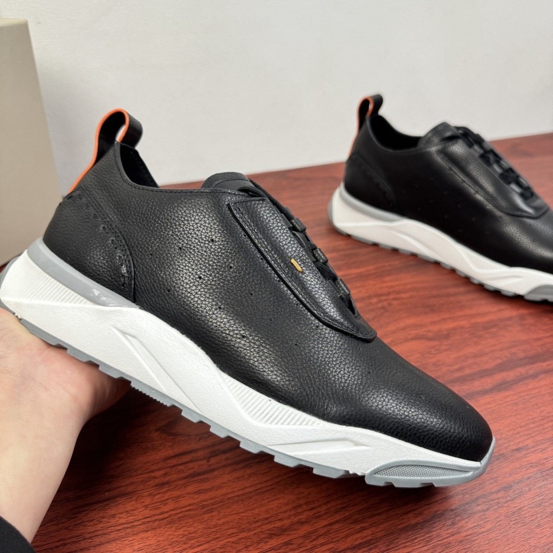 Santoni Perforated Leather Low-Top Sneakers — model
