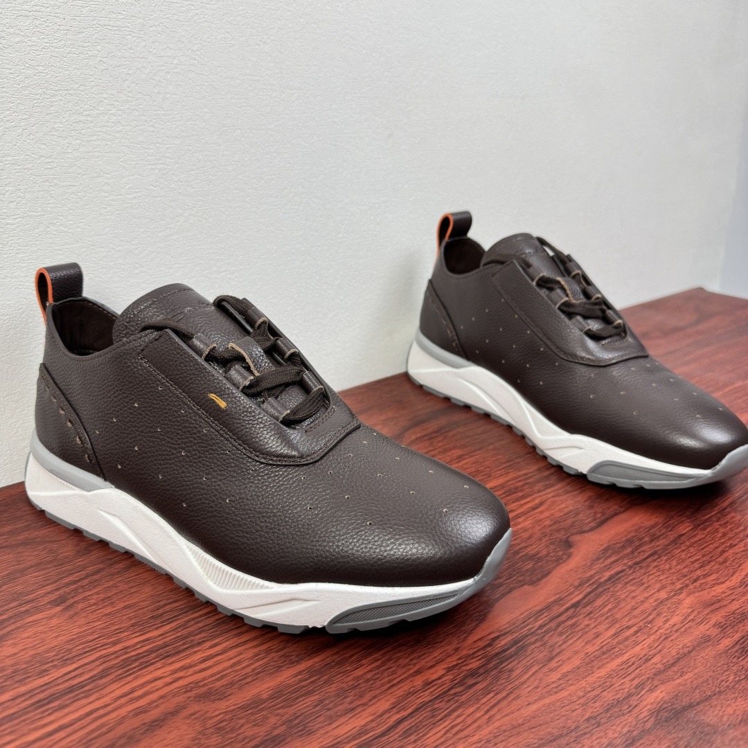 Santoni Perforated Leather Low-Top Sneakers — front