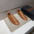 ZEGNA Brown Leather Slip-On Sneakers — front