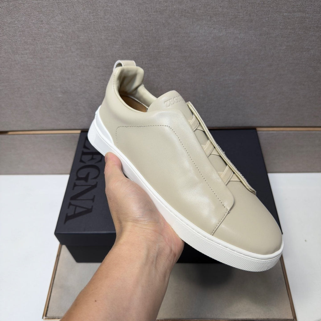 ZEGNA Brown Leather Slip-On Sneakers — model