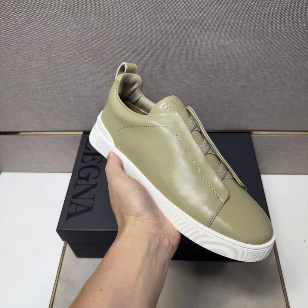 ZEGNA Brown Leather Slip-On Sneakers — model