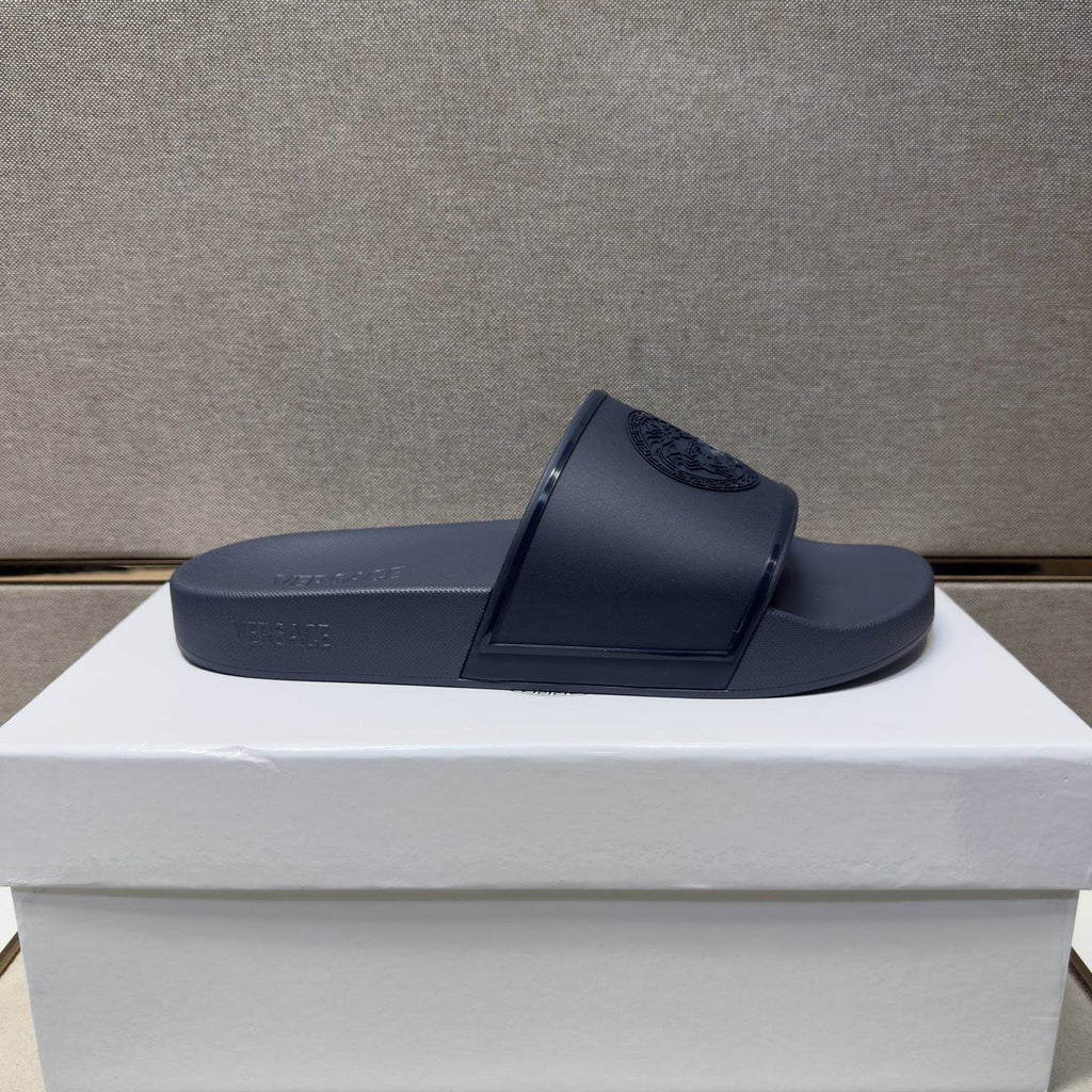 Versace Embossed Strap Slide Sandals — side