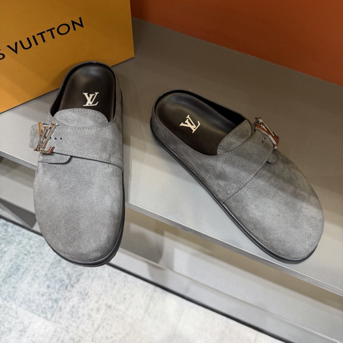 Louis Vuitton Buckled Monogram Mule Shoes — front