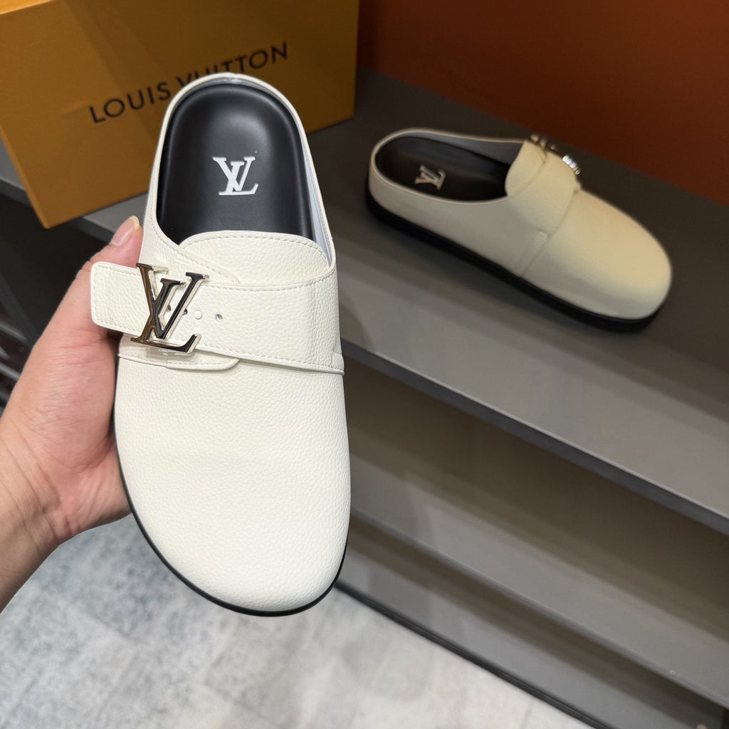 Louis Vuitton Buckled Monogram Mule Shoes — front