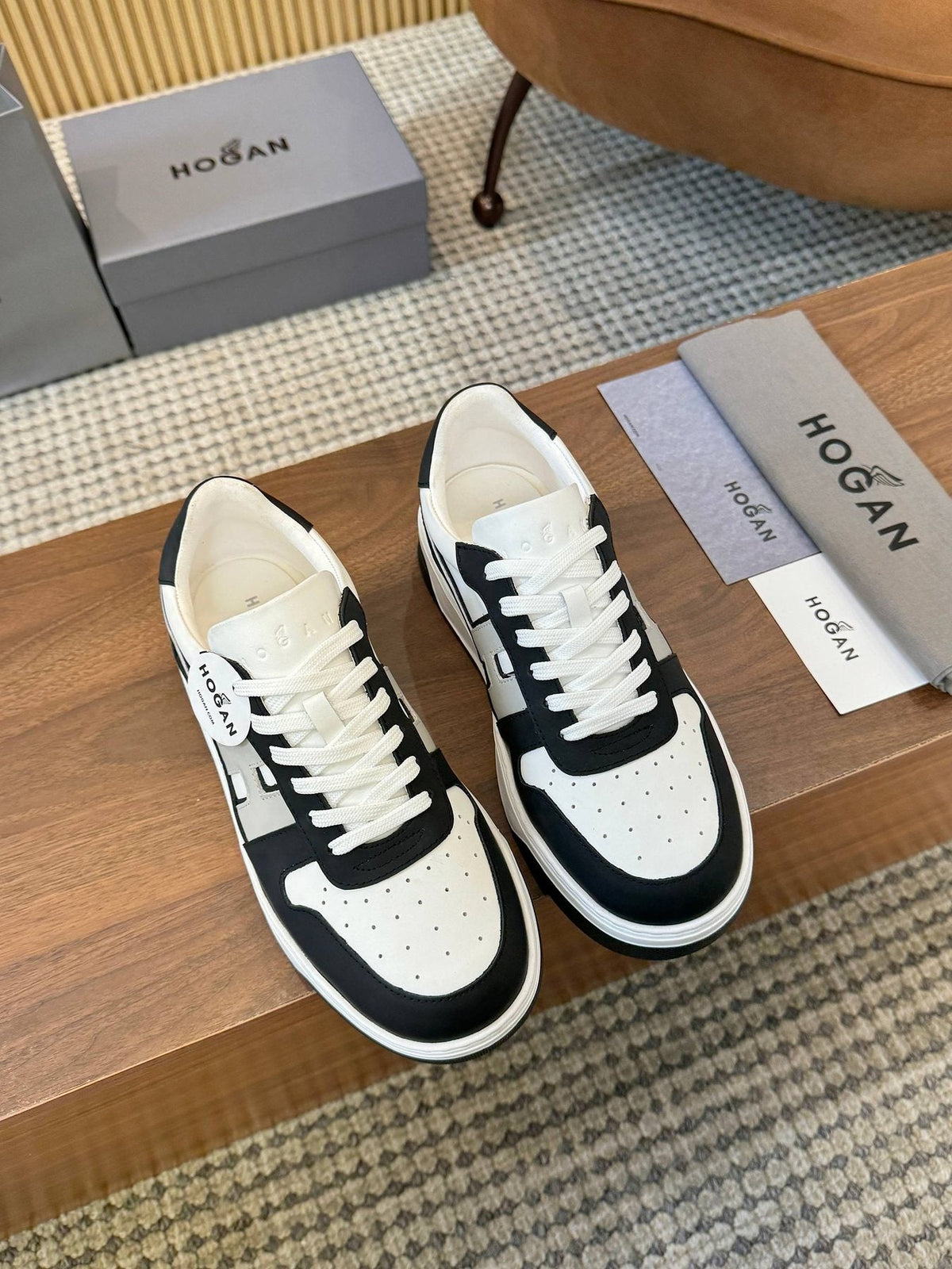 Hogan Black and White Platform Sneakers — front