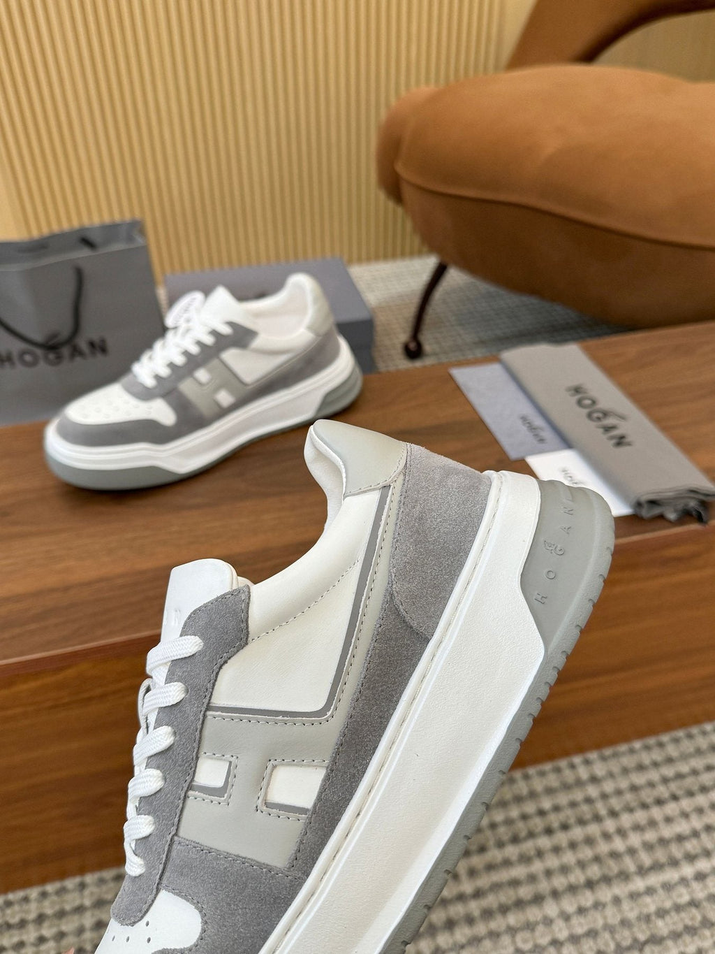 Hogan Black and White Platform Sneakers — side