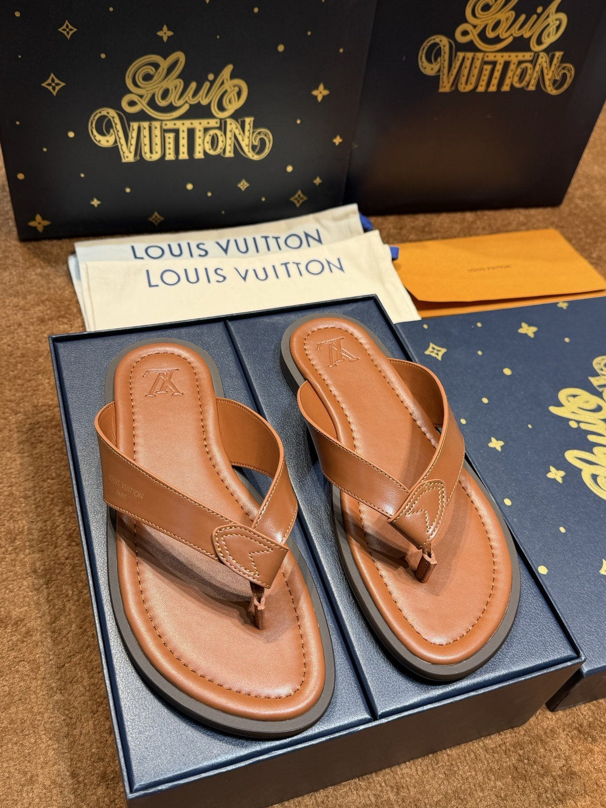 Louis Vuitton Tan Brown Thong Sandals — hero