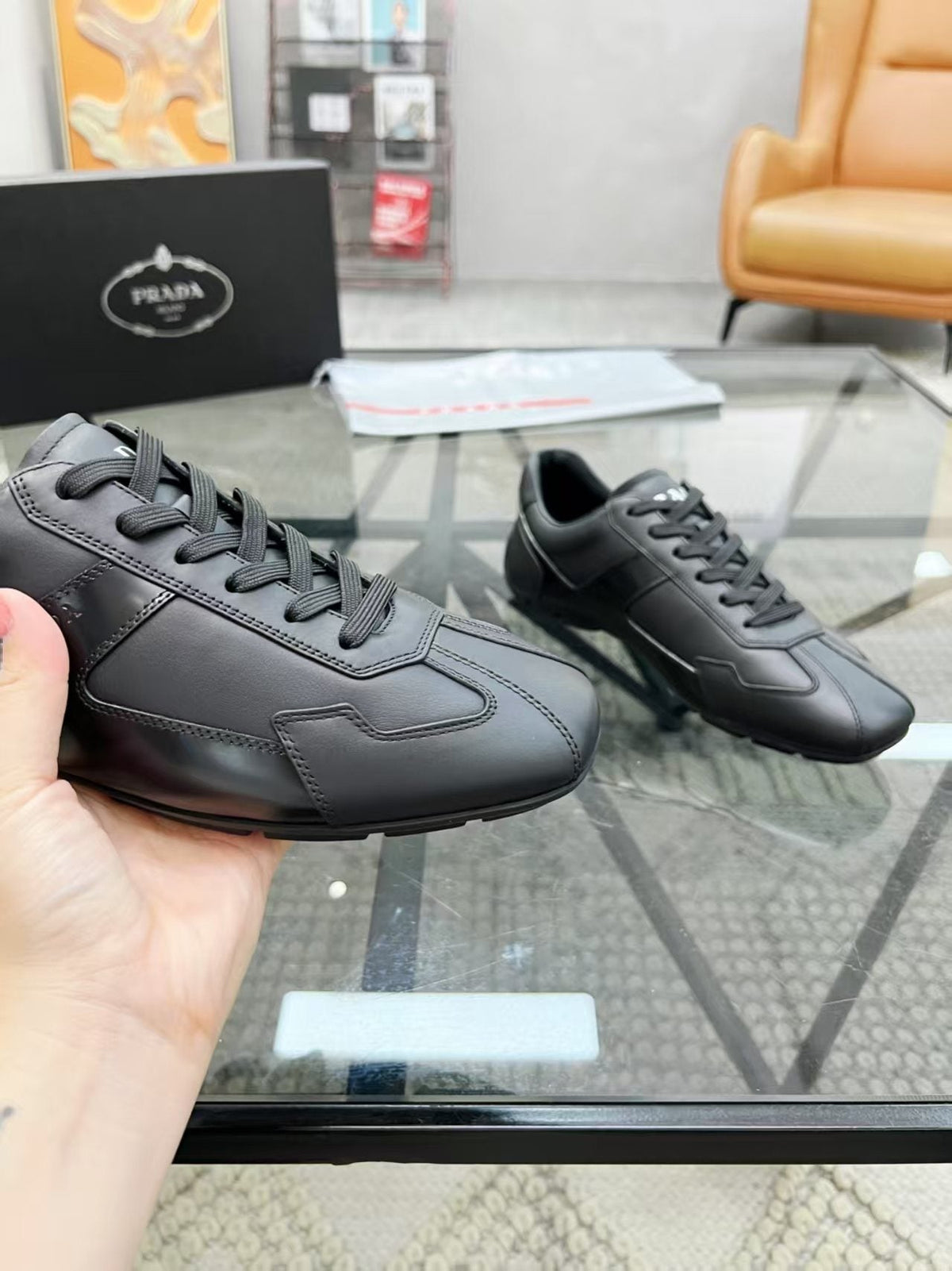 Prada Panel Lace-Up Sneakers — side