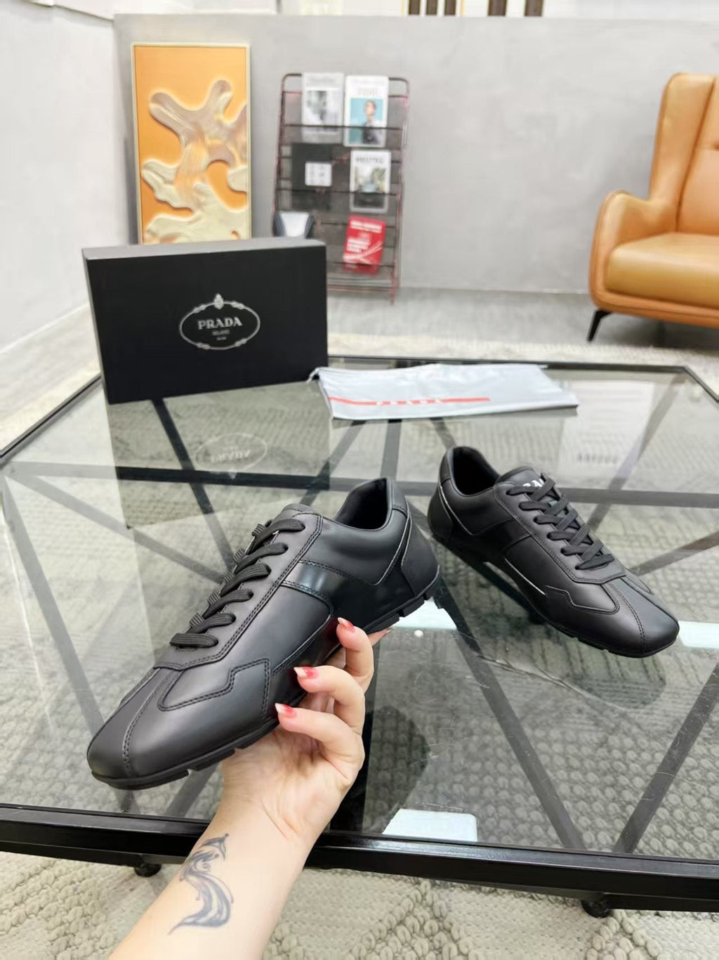 Prada Panel Lace-Up Sneakers — side