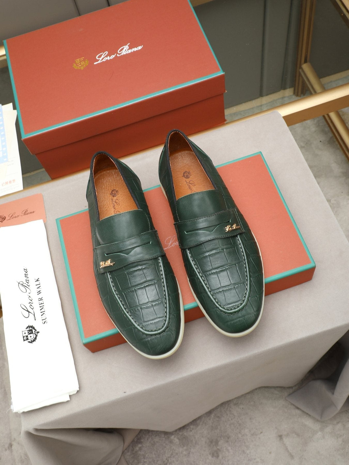 Loro Piana Crocodile-Embossed Loafers — front