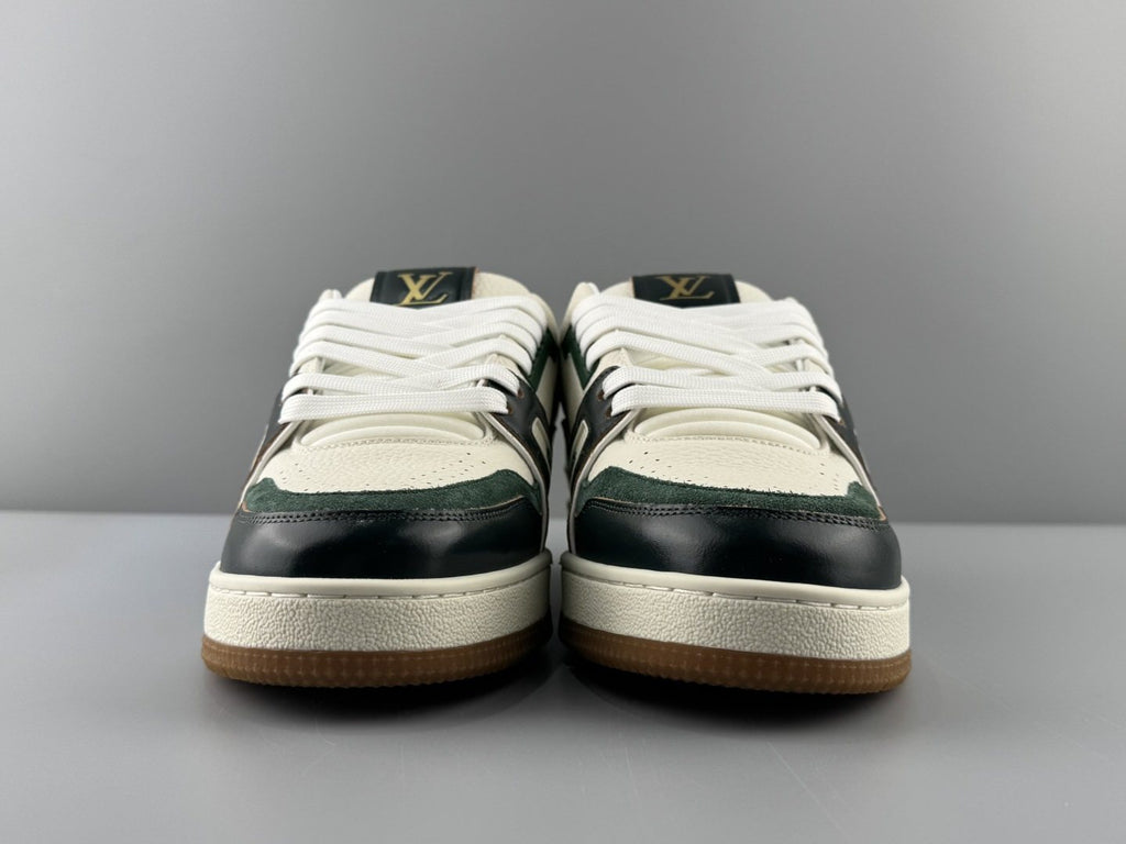 Louis Vuitton White, Green & Black Trainer Sneaker — front