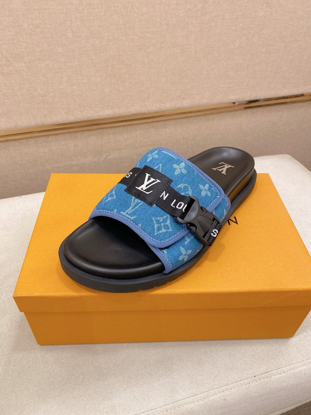 Louis Vuitton Monogram Buckle Slide Sandals — front