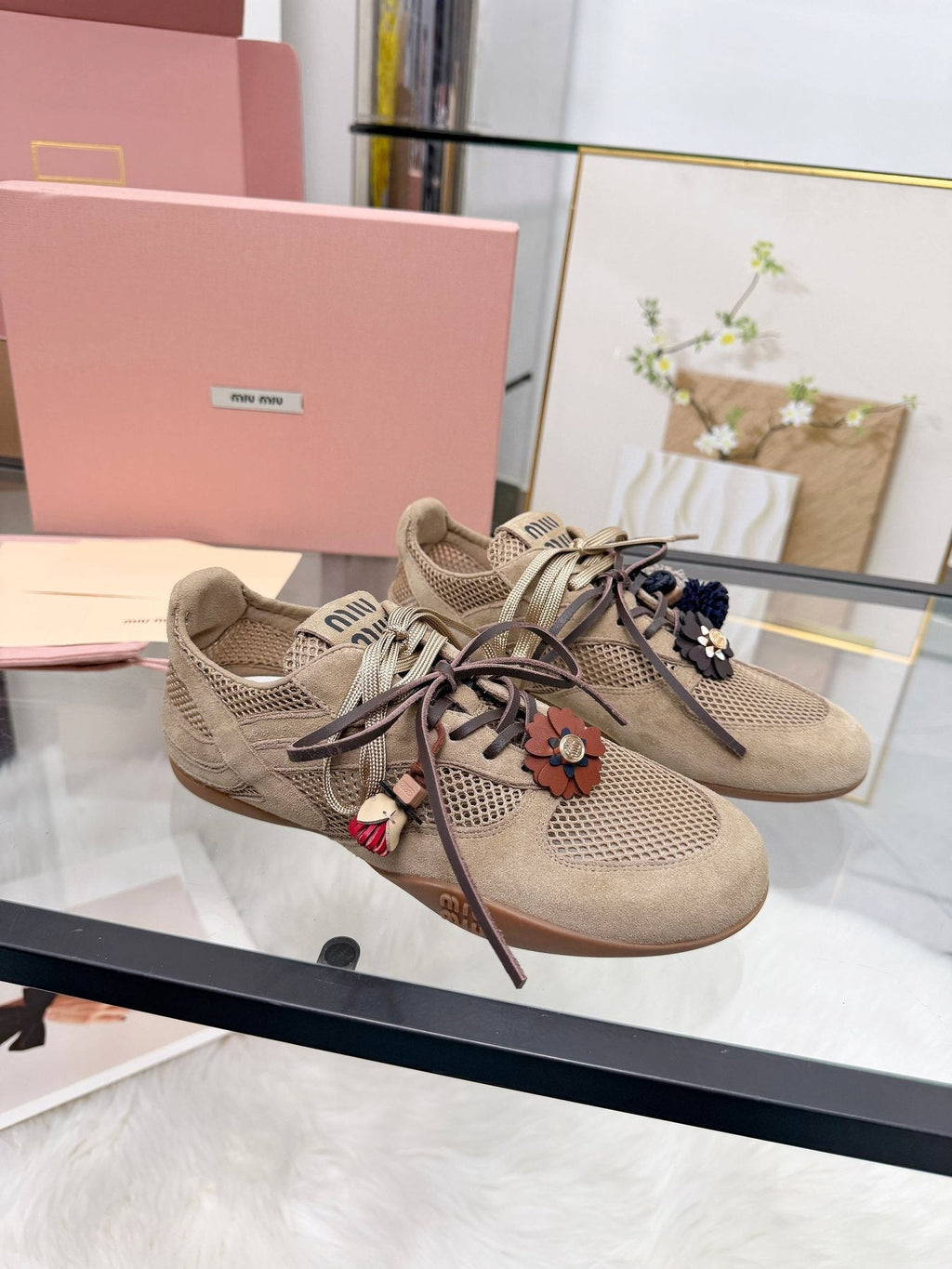 Miu Miu Floral Charm Sneakers — front